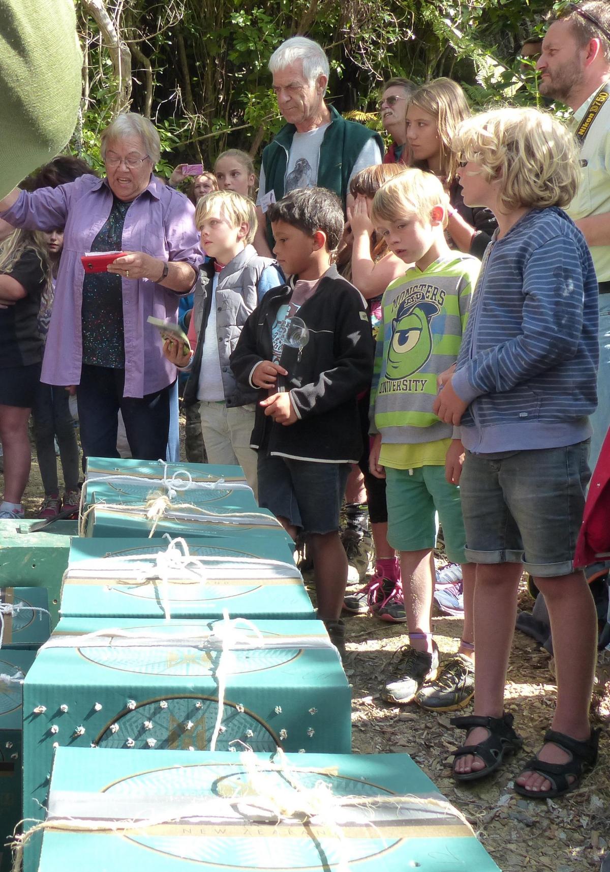 Photo Gallery  - Kaumātua Mabel Grennell-Karakia for release of Sth Is Robin on Kaipupu Point, 1 March 2016 