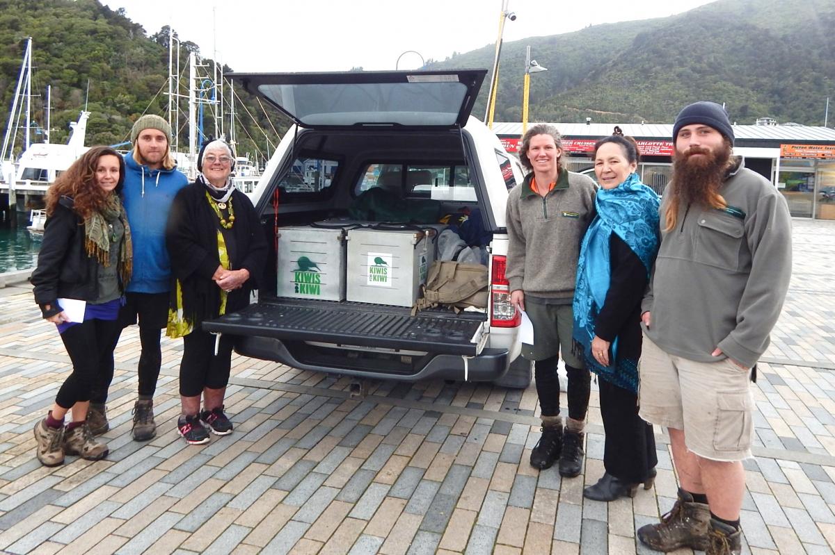 Photo Gallery  - 4 Rowi Kiwi were farewelled with karakia & waiata before their return to Okarito on 21 June '16.  | Left: Mary Traynor (Ireland), Sarn Hunnisett (Tuamarina), Kaumātua Bev Maata-Hart. Right: Tracey Dearlove(DOC), Trish Little(TA Staff), Patrick McNaughton(DOC